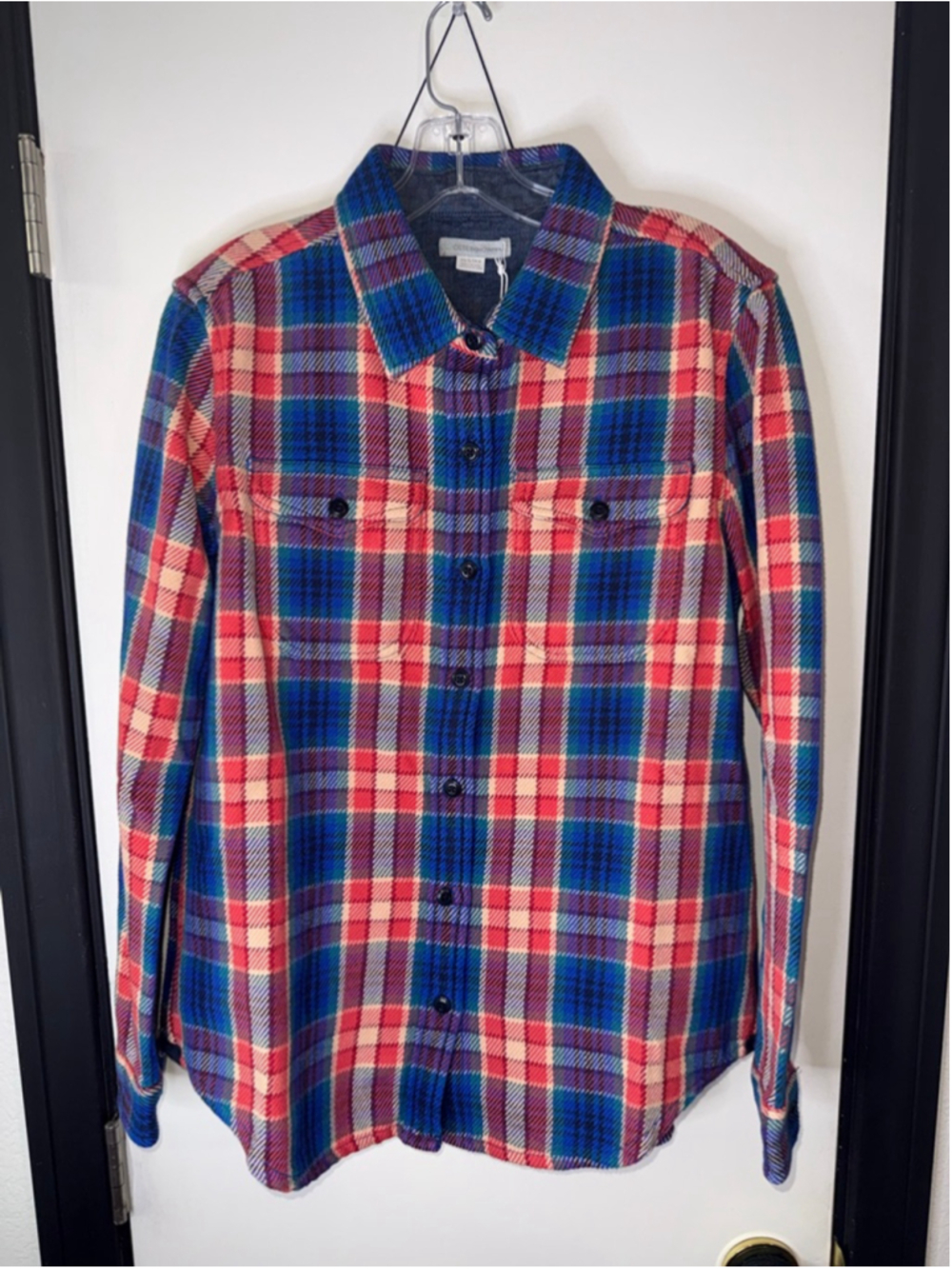 Women’s Outerknown Plaid Casual Button Down Shirt XS Blue Red